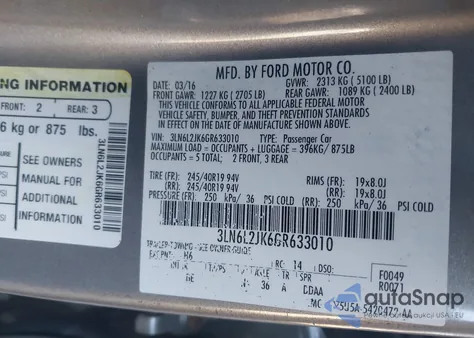 2016 Lincoln Mkz from USA, damaged, VIN 3LN6L2JK6GR633010